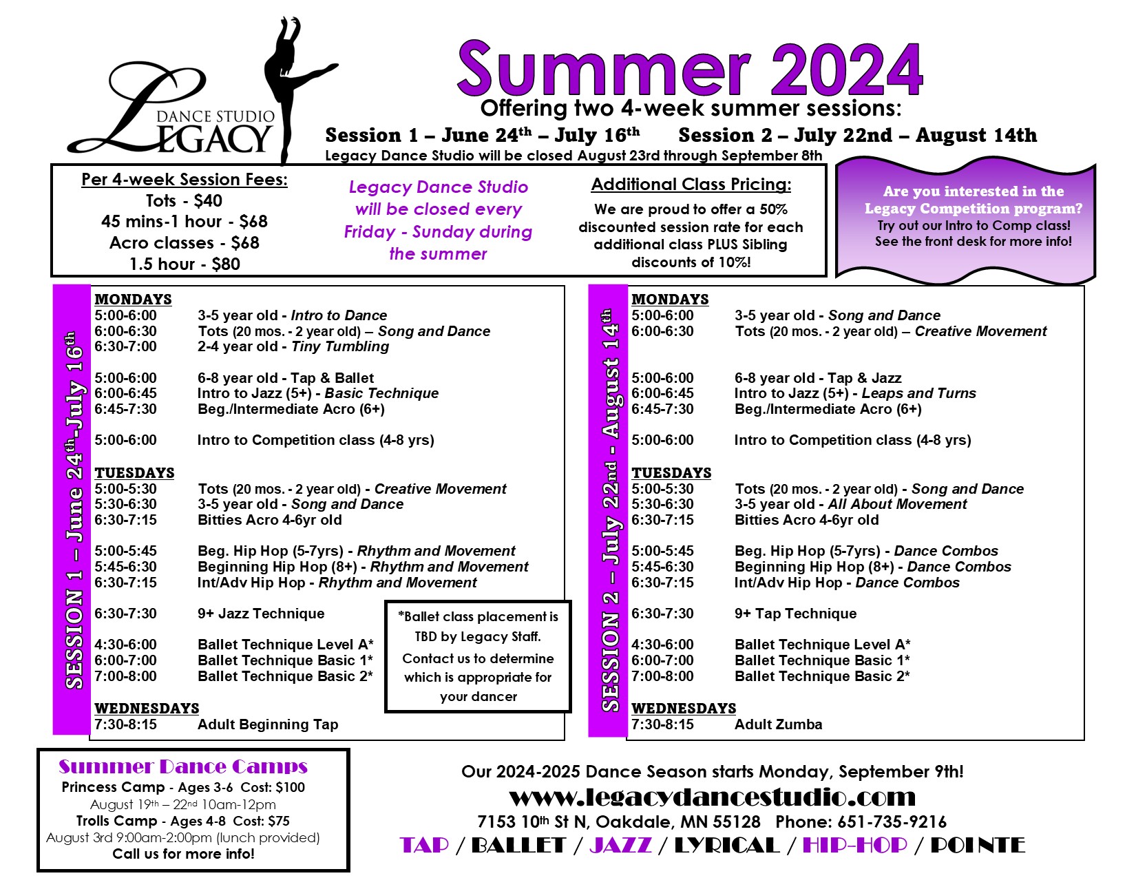 Summer Schedule 2024 Summer Schedule 2024